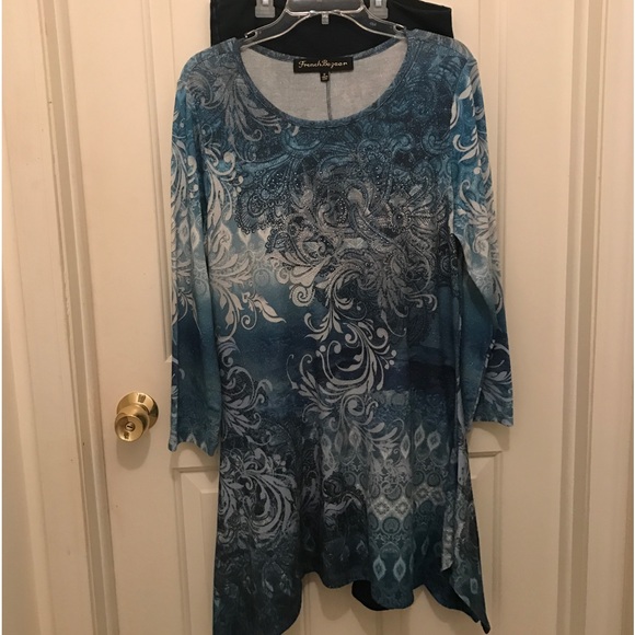 French Bazaar blue and silver tunic with rhinestone accents - Picture 2 of 2